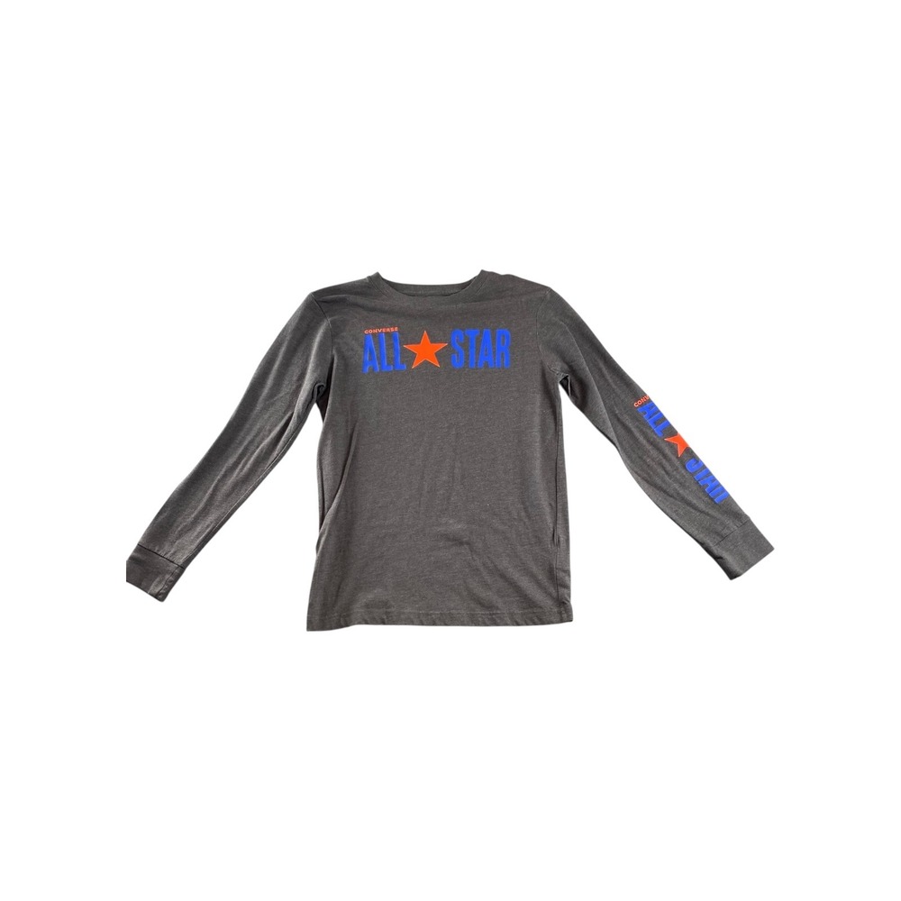 Converse All Star Long Sleeve Graphic T Shirt Gray Blue Kids Youth L 12 13 yrs